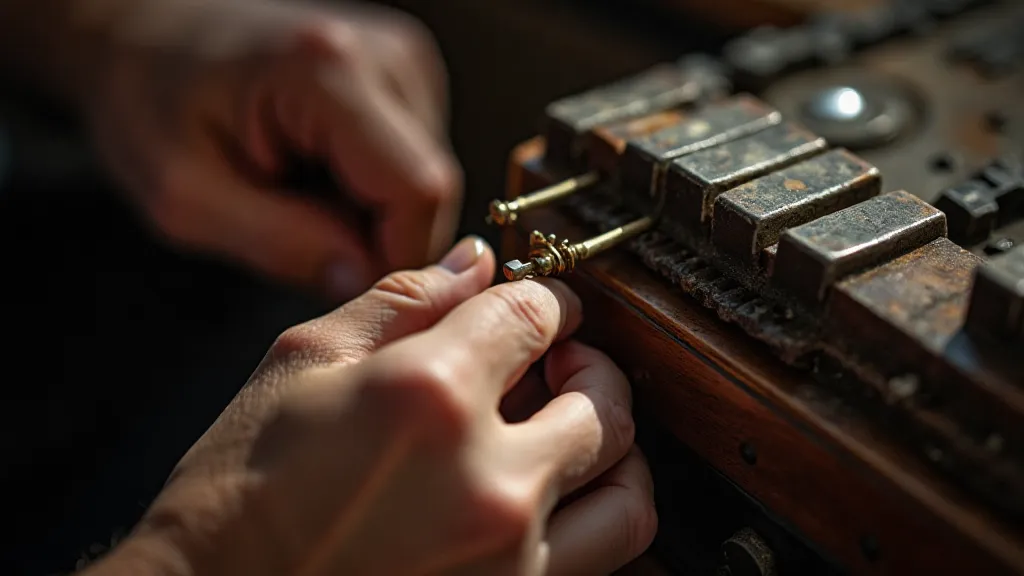 Hands repairing an accordion reed