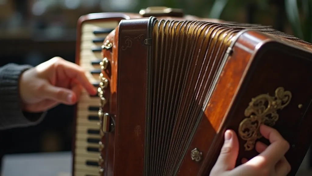 Vintage accordion in a workshop