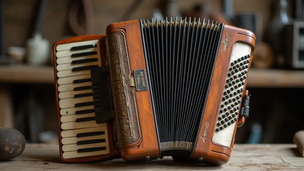 Vintage accordion in a workshop