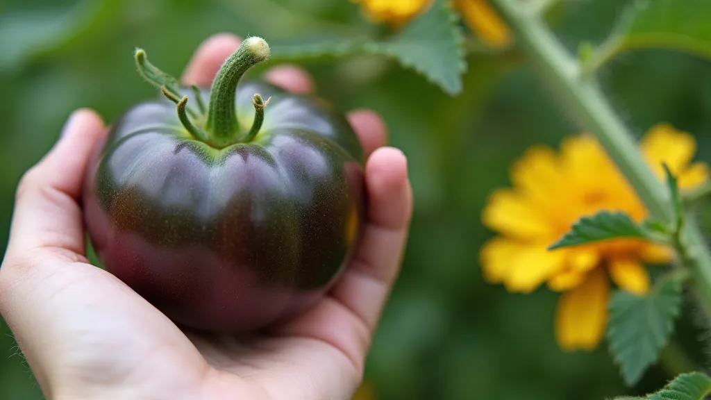 Close-up of a Cherokee Purple tomato