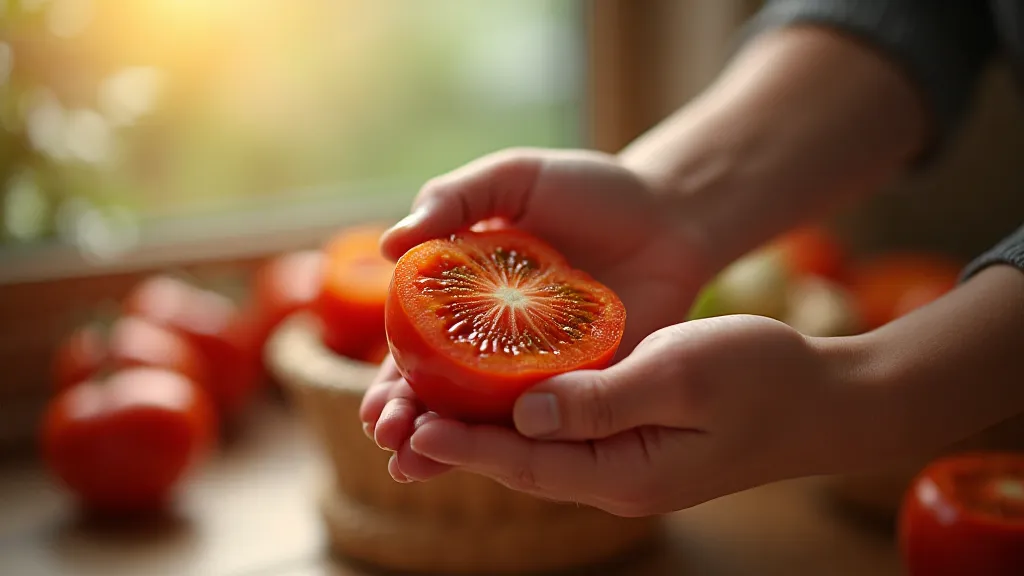 Hands saving tomato seeds