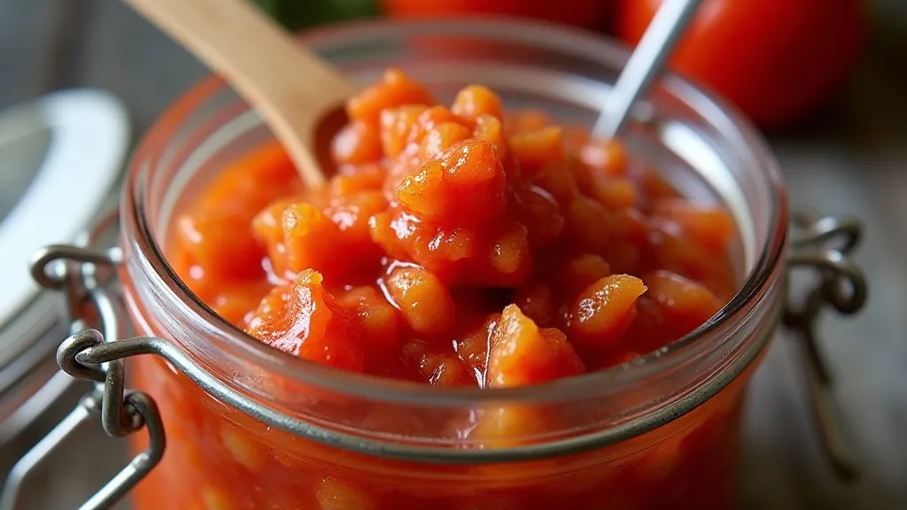 Fermentation jar of tomato kimchi