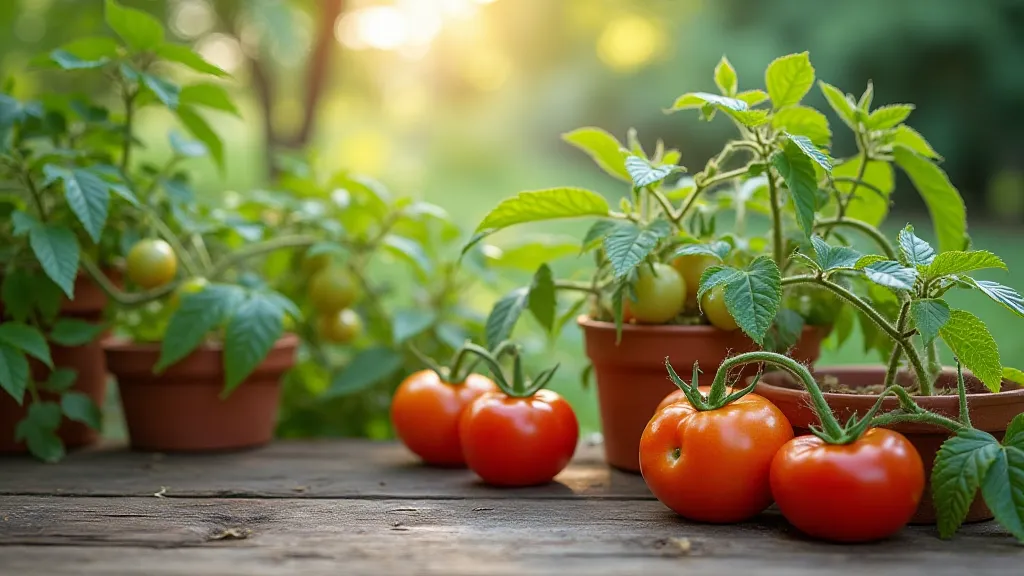 Heirloom tomato plants in pots